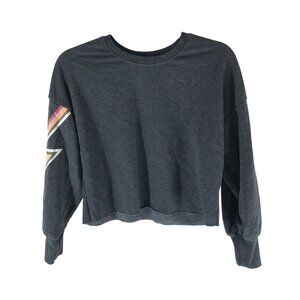 Z Supply Girls Sweatshirt Cropped Cutoff Lightning Print Gray L 12-14